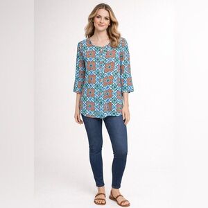 Anthropology Fig and Flower geometric floral print top size M